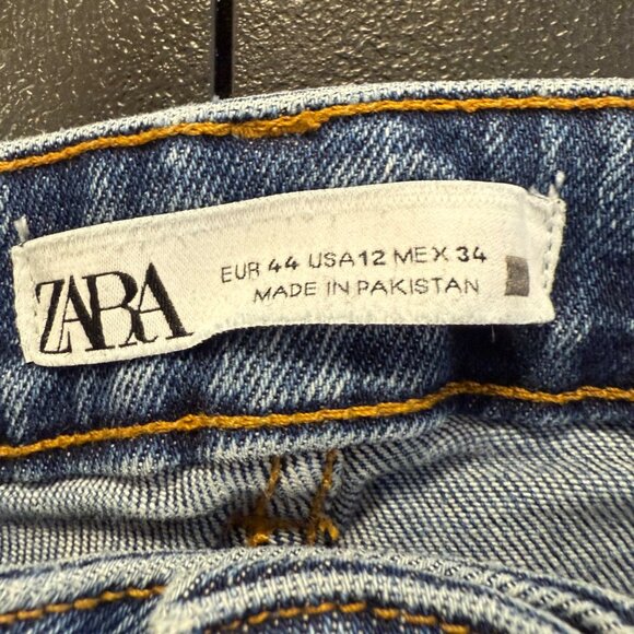 Zara Womens Flared Boot Cut Denim Jeans High Waist Saek Wash size 12 - Picture 6 of 8